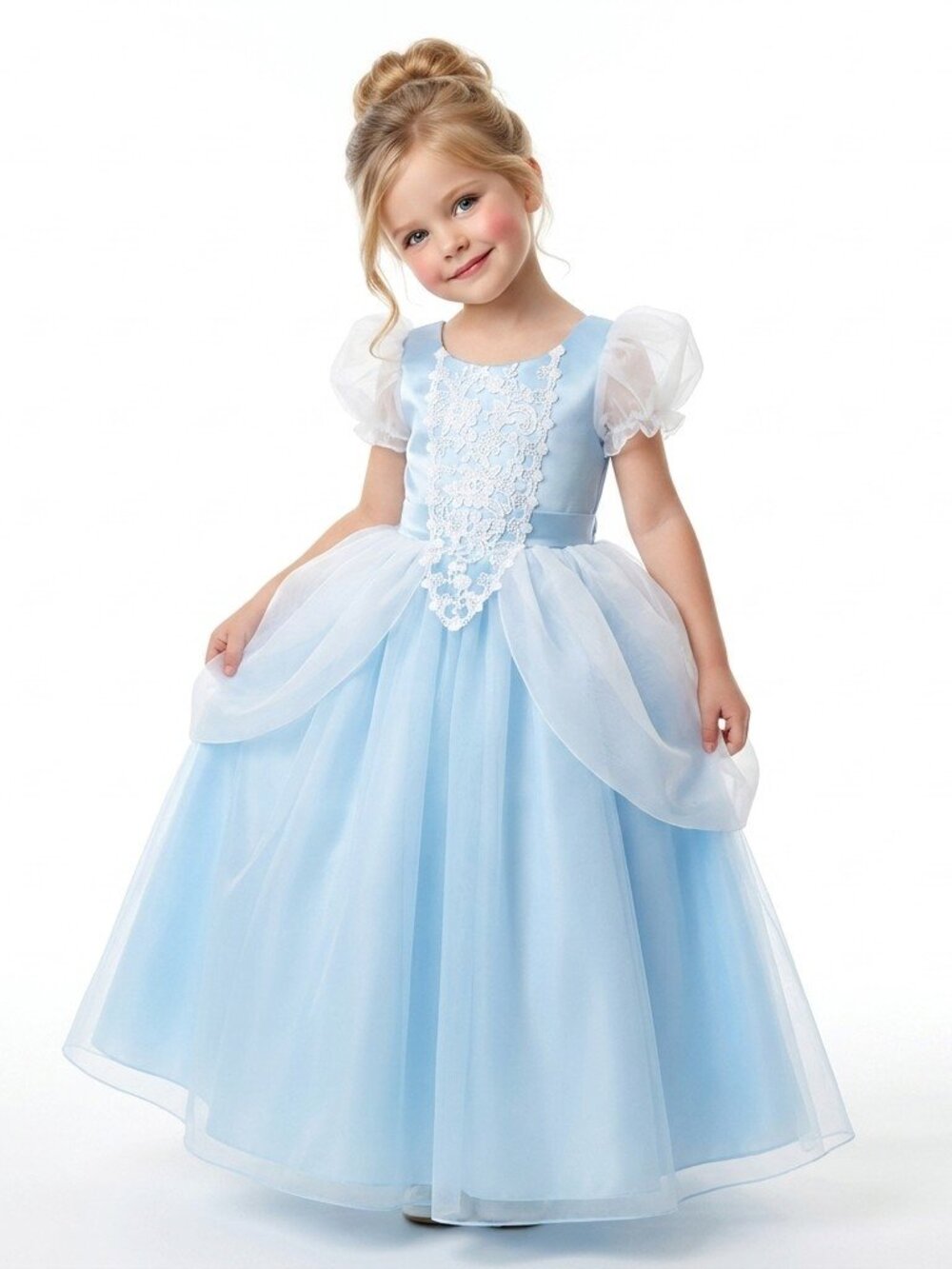Cinderella Inspired Blue Princess Dress Puff Sleeves Tulle Party Gown